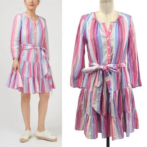 J. Crew Belted Button-up Dress in Pastel Stripe‎ Pink Blue Size XXS